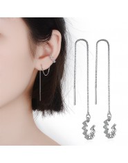 1 sztuk 925 sterling silver Tassel Ear cuff kobiet długa linia klip ucha projekt cyrkon klipsy dla kobiet nowy koreański biżuter