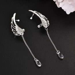 Posrebrzane skrzydła anioła stylista kryształowe kolczyki wypadnij zwisają kolczyki dla kobiet długie nausznica ER623