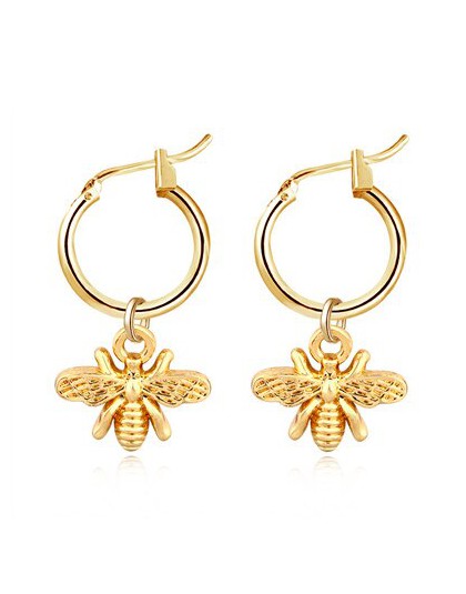 1 para europejski Trend stereoskopowy śliczne kolczyki Bee Hoop z wisiorek złoty kolor srebrny piękne modne kolczyki biżuteria E