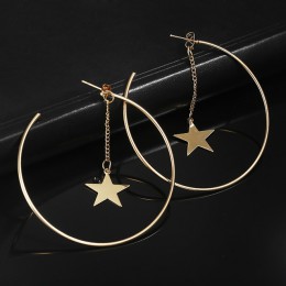 Proste kolczyki dla kobiet Hollow okrągły koło kolczyki z gwiazdą urządzone kolczyki złoty kolor ucha biżuteria hurtowych