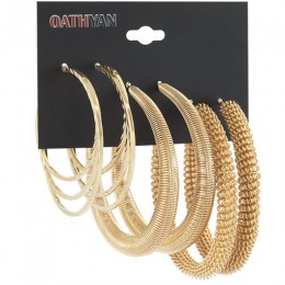 OATHYAN 3 par/zestaw klasyczny Oversize złoty kolor metalowy zestaw kolczyków w kształcie obręczy Mix dla kobiet okrągły duży ok