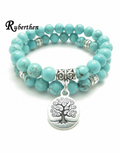 Drzewo życia Ruberthen Joga Mala Bransoletka Kamień Healing Ochrony Elastyczna Zroszony Układania biżuterii Bransoletka biżuteri