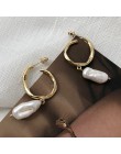 SRCOI złoty kolor Metal słodkowodne perły kolczyki Hoop S925 Sterling srebrny Pin geometryczne koło kolczyki ślubne kobiety biżu