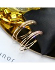 FYUAN moda kobiety biżuteria wielowarstwowe okrągłe kolczyki Hoop lśniące złoto srebrne z kryształem górskim kolczyki na ślub im
