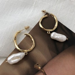 SRCOI złoty kolor Metal słodkowodne perły kolczyki Hoop S925 Sterling srebrny Pin geometryczne koło kolczyki ślubne kobiety biżu