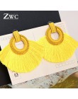 ZWC moda czeski Tassel w stylu Vintage komunikat spadek kolczyki dla kobiet czarny czerwony żółty duży dynda kolczyki frędzle 20