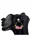 Trendy śliczne różowy kwiat kolczyki dla kobiet biżuteria dziewczęca kobiet Rhinestone złoty Metal okrągły koło spadek kolczyki 