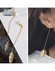 ES287 symulowane perły długi Tassel dynda kolczyki dla kobiet liść pióro spadek Brincos Bijoux biżuteria boucle d'oreille kolczy