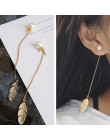 ES287 symulowane perły długi Tassel dynda kolczyki dla kobiet liść pióro spadek Brincos Bijoux biżuteria boucle d'oreille kolczy