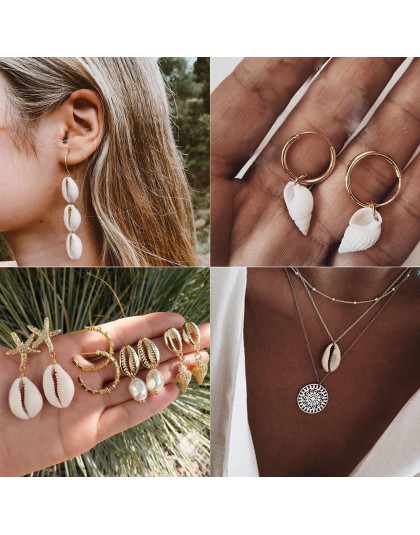 Moda Brincos Sea Shell muszla kolczyki 2019 dla kobiet złoty kolor wisiorek dynda kolczyk Femal czeski plaża biżuteria letnia