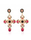New Arrival Vintage czarny różowy kryształ krzyż spadek kolczyki dla kobiet barokowy czeski duże długie kolczyki biżuteria Brinc