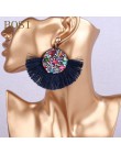 Kolczyki Tassel artystyczny kryształ Handmade kobiety Drop komunikat luksusowe długie kolczyki geometryczny Fringe moda duży kam