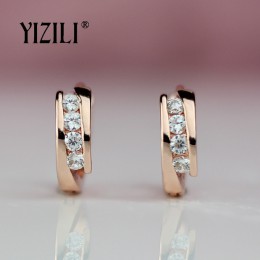YIZILI gorąca sprzedaż 585 różowe złoto kolczyki okrągłe naturalne cyrkonią kolczyki wiszące spadek EarringFashion biżuteria ślu
