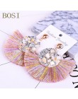 Kolczyki Tassel artystyczny kryształ Handmade kobiety Drop komunikat luksusowe długie kolczyki geometryczny Fringe moda duży kam