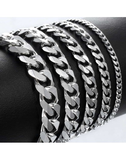 Bransoletka dla kobiet mężczyzn Curb kubański Link łańcuch ze stali nierdzewnej mężczyzna kobiet bransoletki łańcuchy Davieslee 
