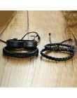Vnox 4 sztuk/zestaw czarne bransoletki dla bransoletka męska regulowana długość czechy wakacje biżuteria męska Punk Pulseira