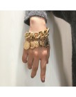 KingDeng duży złoty uchwyt Punk łańcuch monety Retro biżuteria kobiet osobowości ulga portret geometryczne bransoletki HipHop 20