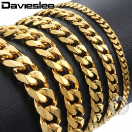 Davieslee mężczyzna bransoletka łańcuch polerowane ze stali nierdzewnej srebrny czarny złote łańcuchy bransoletka dla mężczyzn k