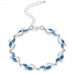 Urok lato delfin żółw bransoletka niebieski Opal srebro kolor ręcznie łańcuch plaża biżuteria bransoletka Femme Bijoux