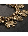 Jeśli mnie w stylu Vintage czeski złoty kolor słoń serce Charms bransoletki dla kobiet moda łańcuch prezent biżuteria Pulseira F