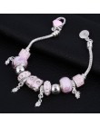 Koraliki różowy kryształ bransoletki i Bangles kobiety moda Charm bransoletka Femme posrebrzane Rhinestone szklane bransoletki n