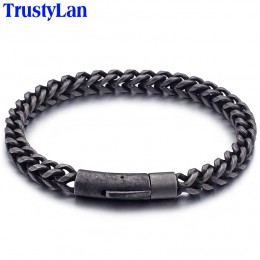 TrustyLan 6MM Thick Chain Men Bracelet Cool Black Stainless Steel Friendship Men's Bracelets For Men Vintage Biker Jewelry Gifts