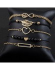 Moduł artystyczny czarny koraliki łańcuch bransoletki bransoletki dla kobiet moda serce kompas kolor złoty łańcuch bransoletki z