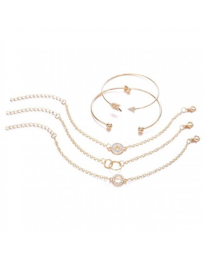 5 sztuk/zestaw moda złoto srebro strzałka okrągłe kryształowe gwiazdy wiązane wzór geometryczny bransoletki i łańcuszki na rękę 