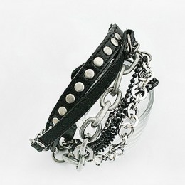 Moda urok Punk Rock nit bransoletki metalowe ciężki łańcuch wielowarstwowe PU skórzana bransoletka łańcuch