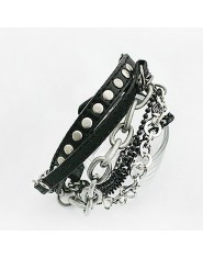 Moda urok Punk Rock nit bransoletki metalowe ciężki łańcuch wielowarstwowe PU skórzana bransoletka łańcuch