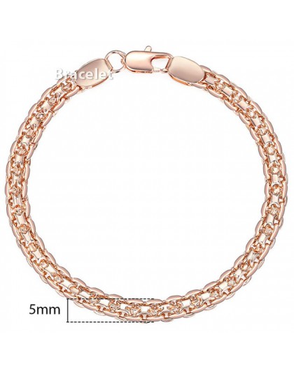 5mm bransoletka dla kobiet dziewczyn 585 różowe złoto Bismark Link bransoletki i łańcuszki na rękę kobiety biżuteria Hot Party b