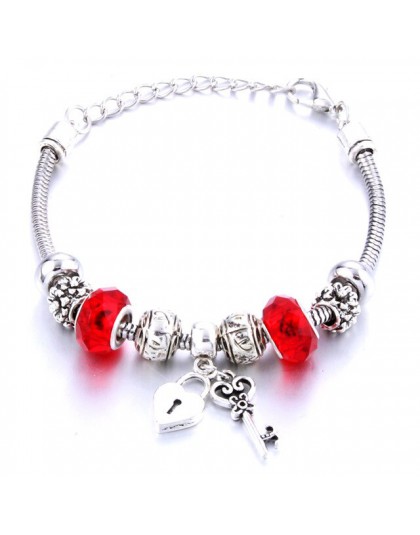 Antyczne oryginalne w kształcie serca zamek kluczowy uroku bransoletki dla kobiet paciorki szklane marki bransoletka i bransolet