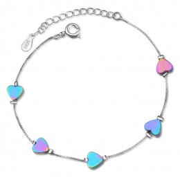 Nowy kolor gradientu serce bransoletki dla kobiet Trend kreatywny 925 Sterling Silver biżuteria akcesoria Party prezenty Bijoux 