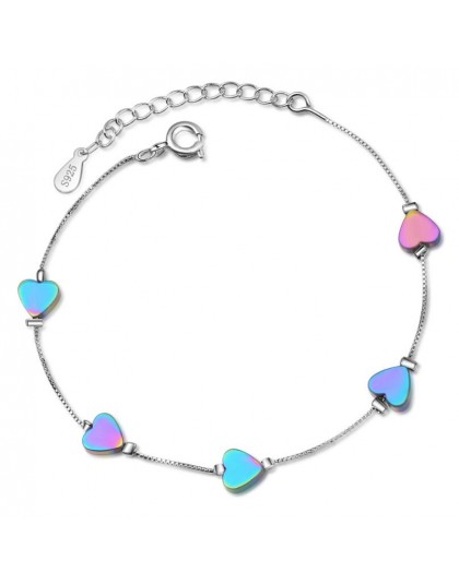 Nowy kolor gradientu serce bransoletki dla kobiet Trend kreatywny 925 Sterling Silver biżuteria akcesoria Party prezenty Bijoux 