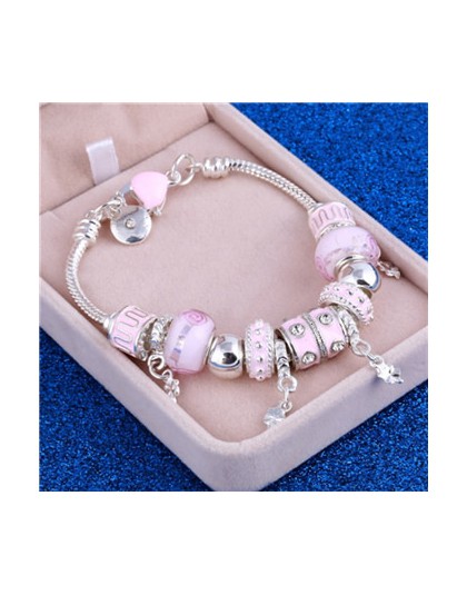 ZOSHI różowy kryształ urok srebrne bransoletki i Bangles dla kobiet z Aliexpress Murano koraliki srebrny bransoletka Femme biżut