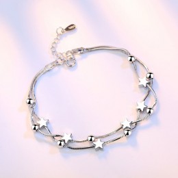 Szalony Feng eleganckie bransoletki i łańcuszki na rękę kolor srebrny koraliki gwiazdy Charm bransoletka dla kobiet wąż Chain Li
