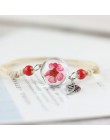 Lidavi nowy Boho Vintage Charm bransoletka ręcznie prawdziwy suchy kwiat szklane kulki splot regulowane bransoletki dla kobiet m