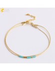 CSJA Pulseras Miyuki bransoletki dla kobiet 2 warstwy śliczne Mini Delica koraliki bransoletka biżuteria regulowany złoty kolor 