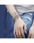 ALLYES wielowarstwowe skórzane bransoletki dla kobiet Femme kryształowe koraliki metalowe Charm czeski Wrap bransoletka damska b
