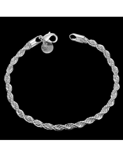 Eleganckie błyszczące 925 biżuteria Unisex Twist bransoletka grzywny mody bransoletki i Bangles dla kobiet najwyższej jakości sp
