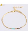 CSJA Pulseras Miyuki bransoletki dla kobiet 2 warstwy śliczne Mini Delica koraliki bransoletka biżuteria regulowany złoty kolor 