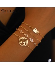 Sindlan 4 sztuk/zestaw mapie słoń urok bransoletki dla kobiet złoty kryształ na rękę łańcuch fajne moda biżuteria ręczna kobiet 