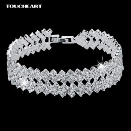 Luksusowe kryształowe bransoletki dla kobiet srebrny kolor bransoletki i Bangles biżuteria ślubna dla nowożeńców Femme 2018 bran