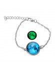 DIEZI Glow In The Dark Charms bransoletka szkło Cabochon szary księżyc Luminous biżuteria srebro Chain Link bransoletki dla kobi