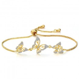 Moda motyl bransoletka i bransoletka dla kobiet proste regulowane złoto srebro bransoletki Pulseras Mujer biżuteria Party prezen