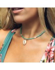 Eleganckie zielone koraliki Choker naszyjniki shell wisiorek moda złoty kolor naszyjnik łańcuch dla kobiet biżuteria krótki Choc
