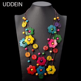 UDDEIN czeski maxi naszyjnik dla kobiet party biżuteria wielowarstwowa drewno tassel wisiorek komunikat choker naszyjnik kwiatow