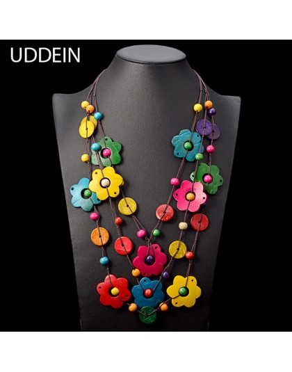 UDDEIN czeski maxi naszyjnik dla kobiet party biżuteria wielowarstwowa drewno tassel wisiorek komunikat choker naszyjnik kwiatow
