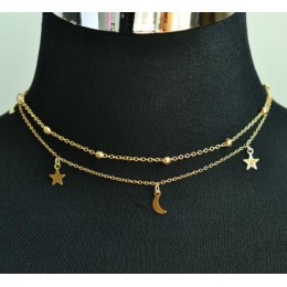 Nowa moda biżuteria 2 warstwy gwiazda choker z księżycem ładny prezent dla kobiet dziewczyna (zamówienie 3 sztuk mają 15% zniżki