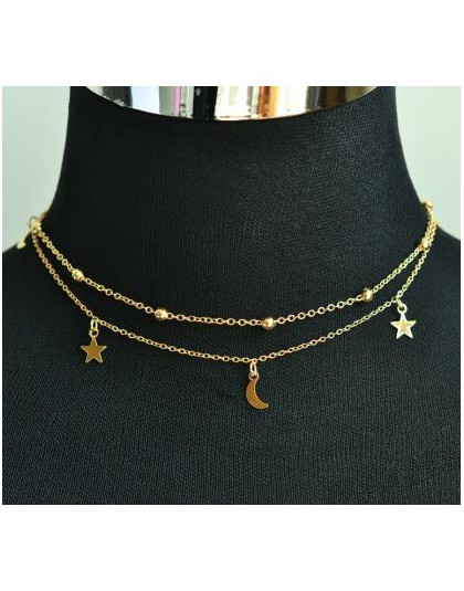 Nowa moda biżuteria 2 warstwy gwiazda choker z księżycem ładny prezent dla kobiet dziewczyna (zamówienie 3 sztuk mają 15% zniżki
